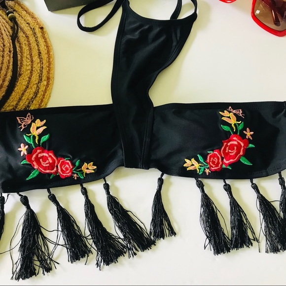 3/$30 Boohoo Beach Embroidered Tassel Bikini Top - Picture 3 of 5
